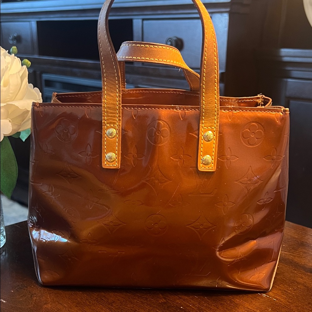 Authentic Louis Vuitton Mini Bronze Monogram Vernis Reade PM Tote